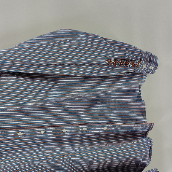 Cinch Button Up Size XXL Blue Orange Stripe Western Long Sleeve Top - Picture 3 of 8